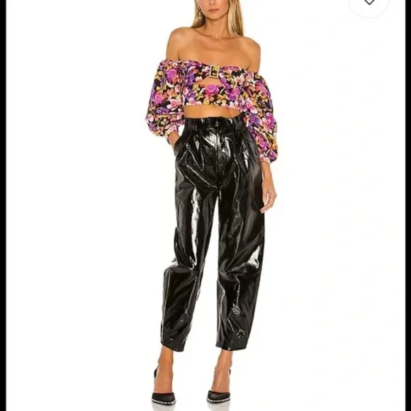 LOVERS & FRIENDS VEGAN LEATHER PLEATED TAPERED TUXEDO PANTS S 26 - Picture 10 of 10